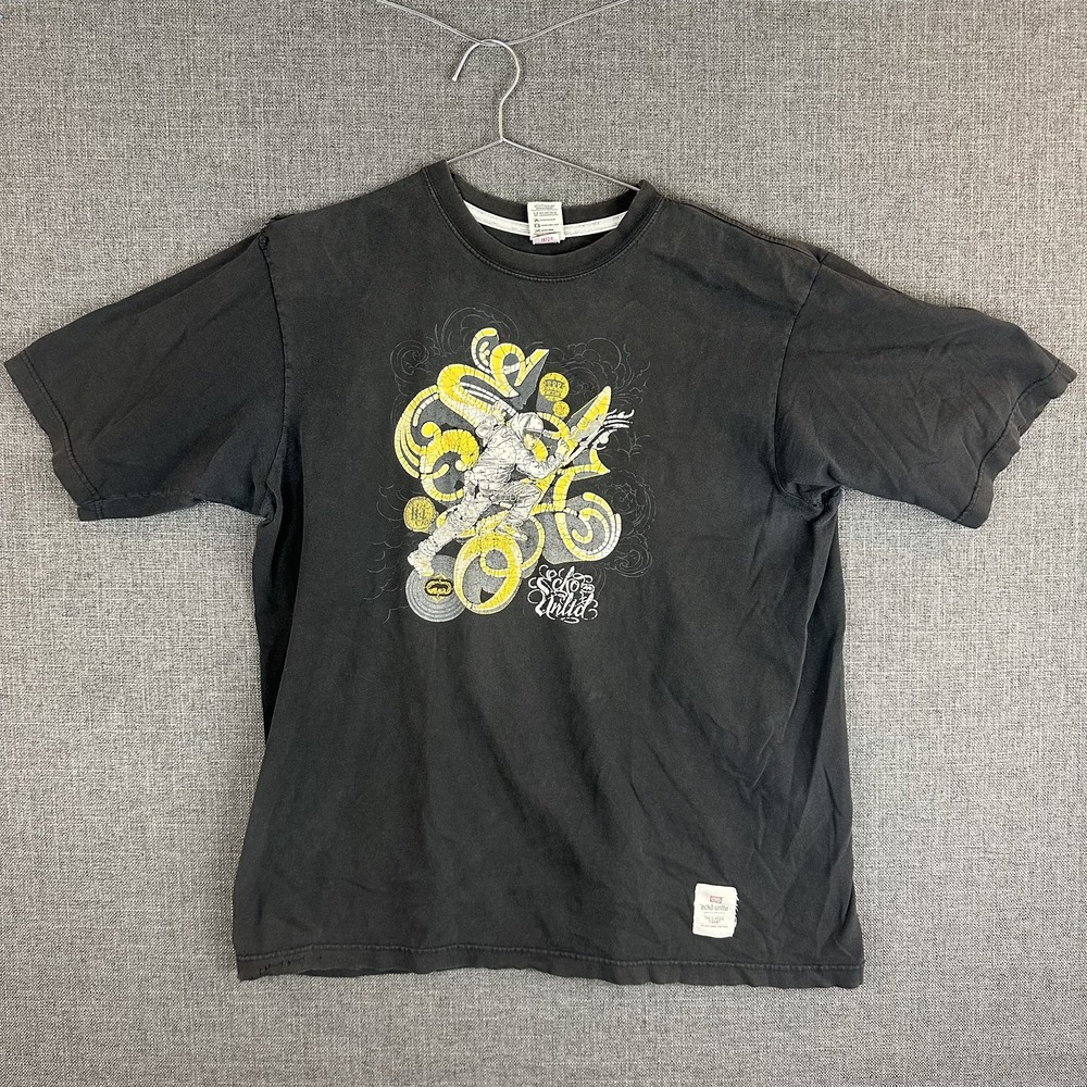 Ecko Unltd Shirt Mens XL Black Yellow Graphic BMX Biker Skater Tee 100% Cotton